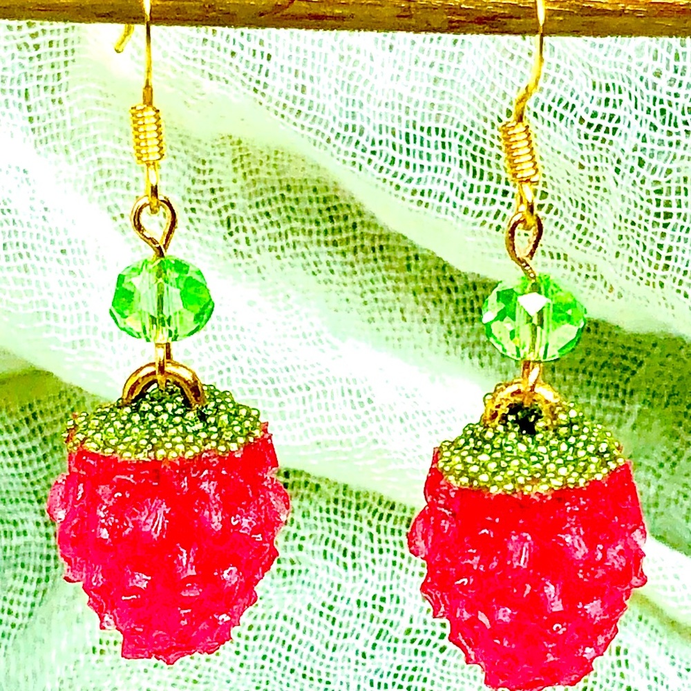 Gold Raspberry Earrings - Picture 1 of 9